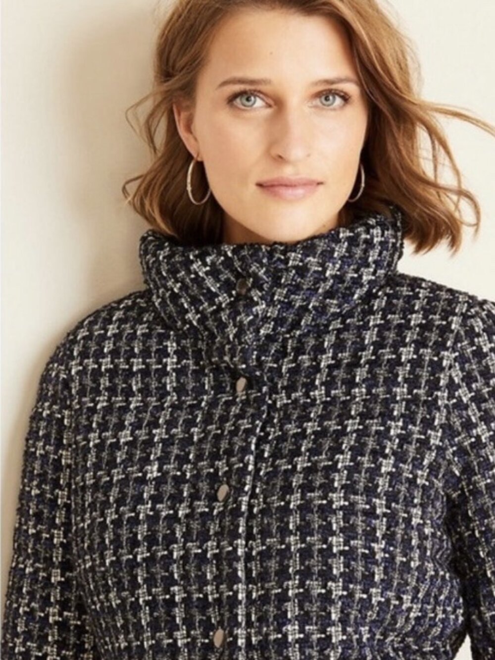 Ann Taylor (Vietnam) Ladies Tweed Puffer Jacket Snap Button Closure*